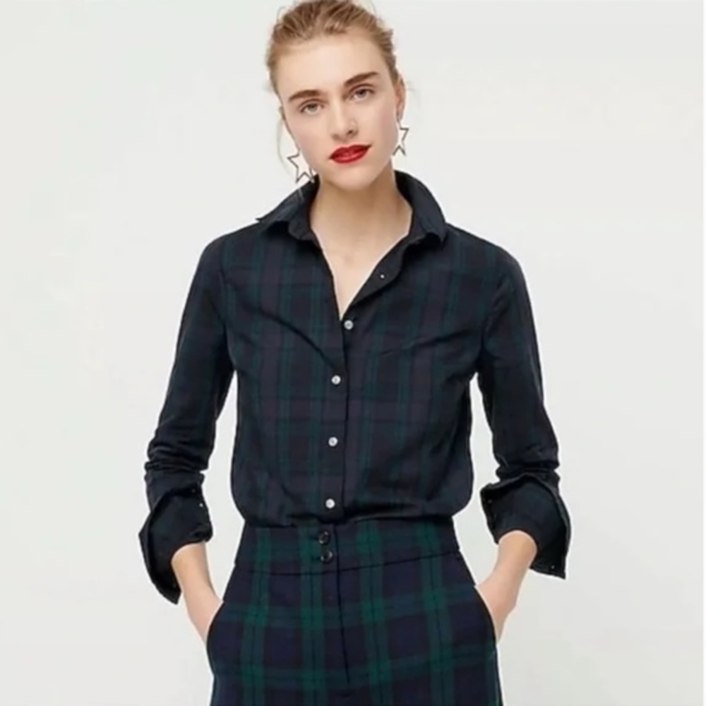 J. Crew Slim Stretch Perfect Shirt in Black Watch Tartan Size 4